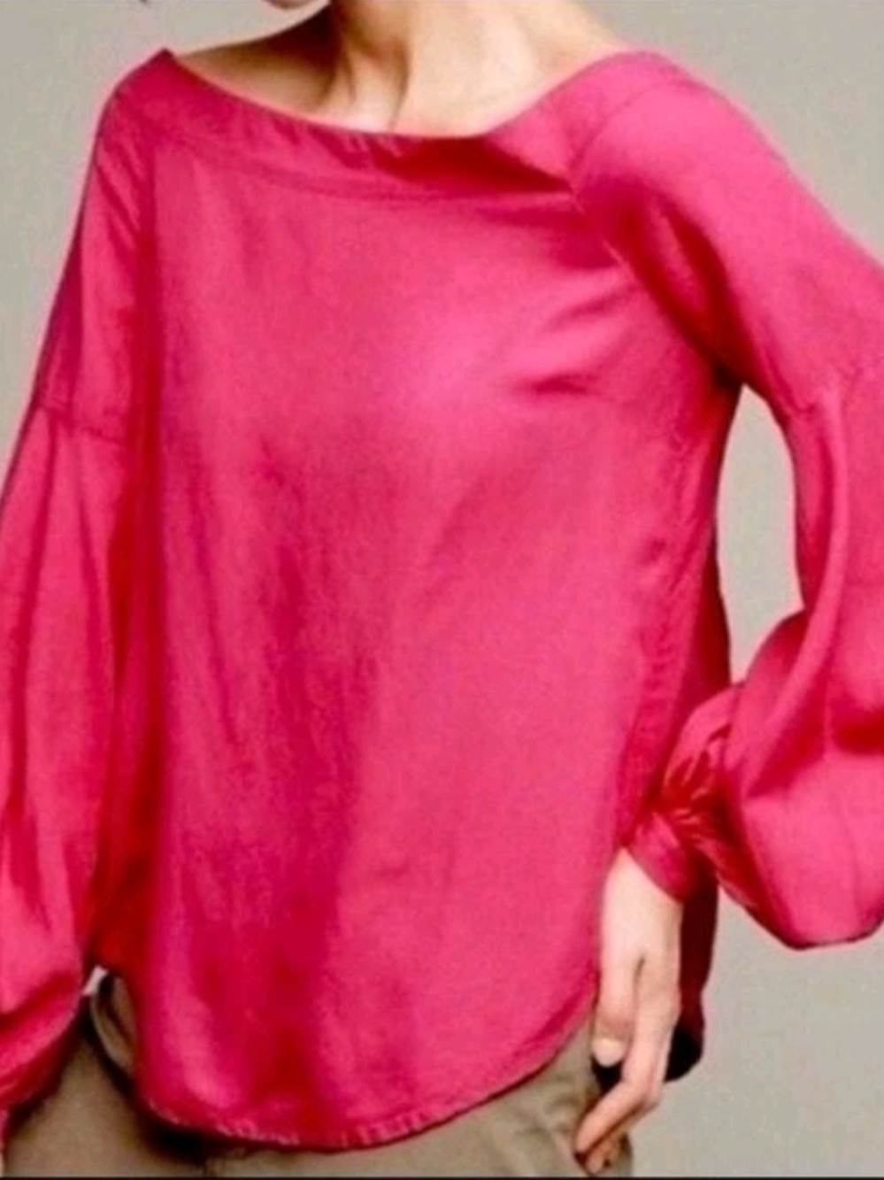 NWT Anthropologie Floreat Balloor Sleeve Peasant Top Size 2 Magenta Linen Blend - Picture 3 of 15